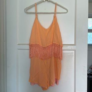 Charlotte Russe Coral Romper with Fringe and Adjustable Spaghetti Straps size M